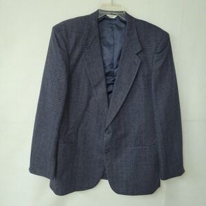WOODMERE Mens Glen Plaid Wool Tweed Blend Blazer Jacket Sport Coat 48 Grey Blue